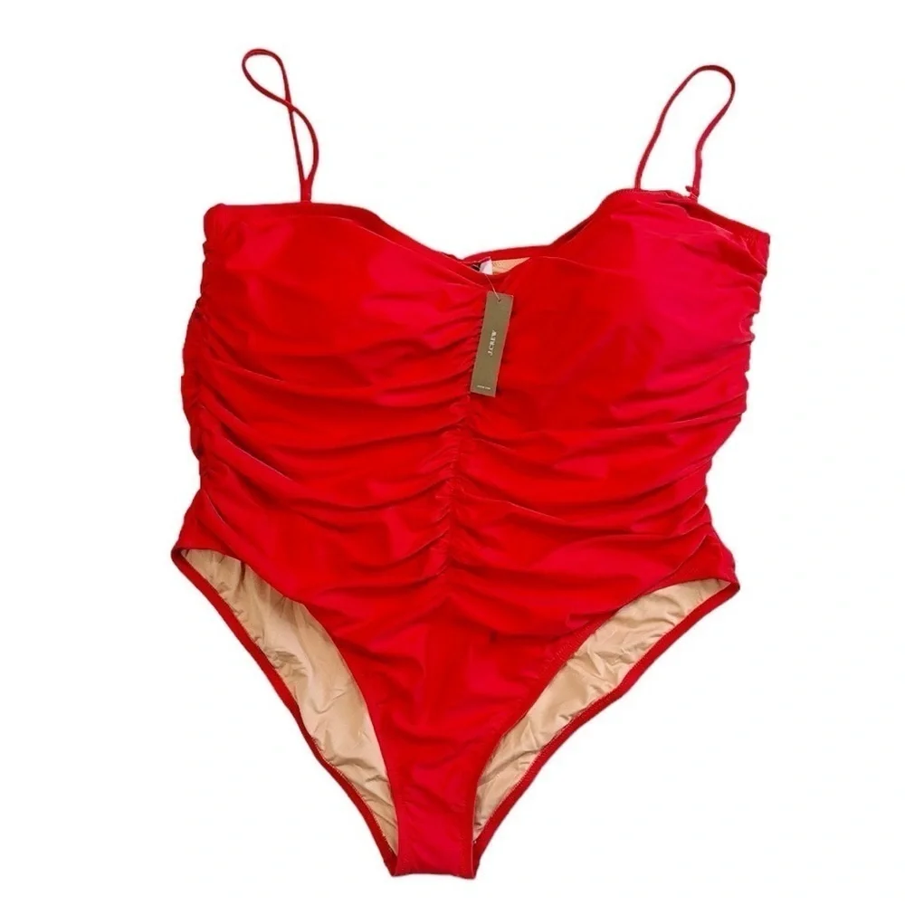 J. Crew Ruched Sweetheart One Piece Swimsuit Women's‎ Plus 24 Red New BF176